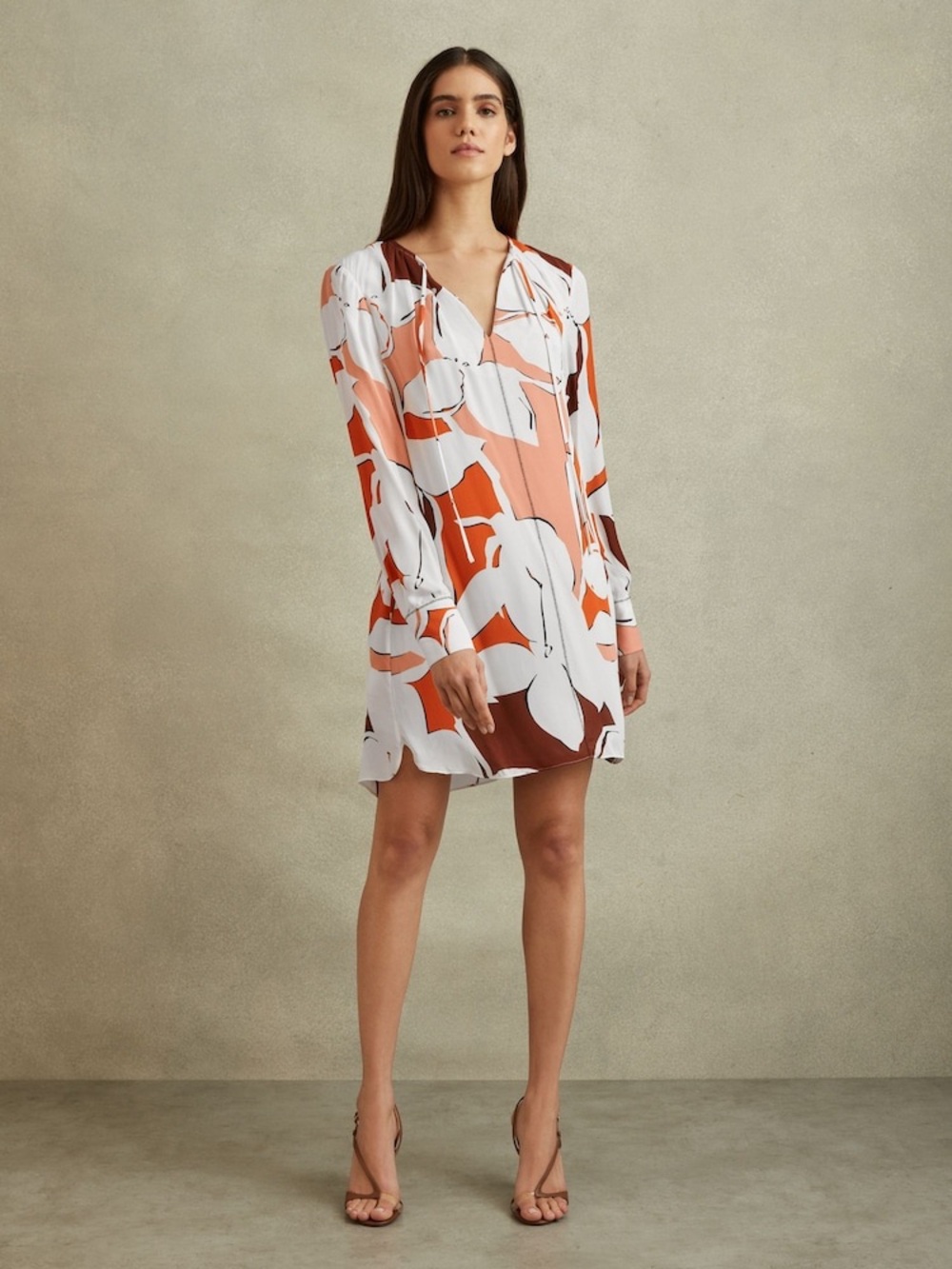 Reiss White and Rust Floral Shift Mini Dress